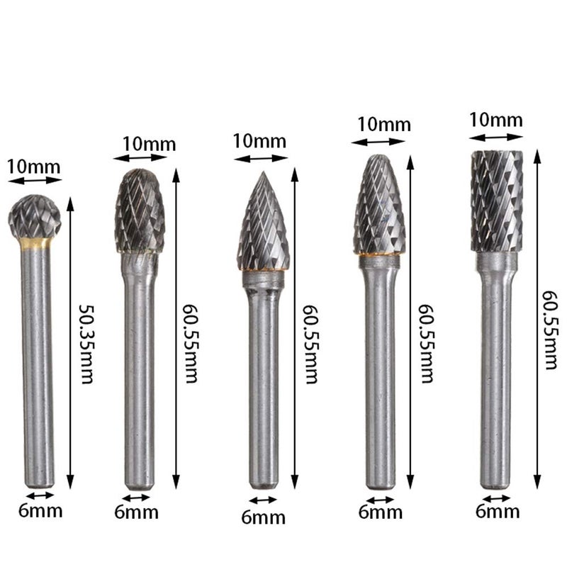 YEEZUGO 5 PCS Double Cut Tungsten Carbide Rotary Burrs 1/4"(6mm) Shank and 2/5"(10 mm) Head Size Die Grinder Bits for Drilling Polishing Carving Engraving by YEEZUGO - Image 2
